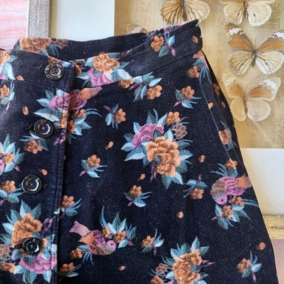 Vintage Black Floral & Bird Velvet High Waist Button Front Boho Midi Skirt XS/S‎ - Picture 2 of 5
